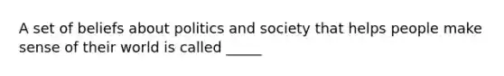 A set of beliefs about politics and society that helps people make sense of their world is called _____