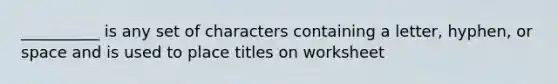 __________ is any set of characters containing a letter, hyphen, or space and is used to place titles on worksheet