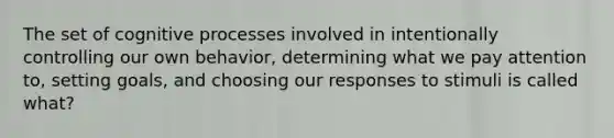 The set of cognitive processes involved in intentionally controlling our own behavior, determining what we pay attention to, setting goals, and choosing our responses to stimuli is called what?