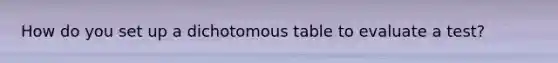 How do you set up a dichotomous table to evaluate a test?