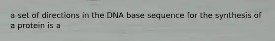 a set of directions in the DNA base sequence for the synthesis of a protein is a