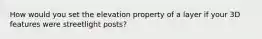 How would you set the elevation property of a layer if your 3D features were streetlight posts?