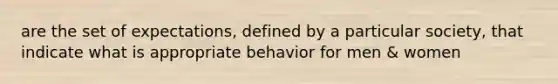 are the set of expectations, defined by a particular society, that indicate what is appropriate behavior for men & women