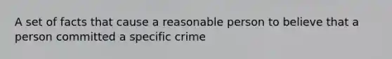 A set of facts that cause a reasonable person to believe that a person committed a specific crime