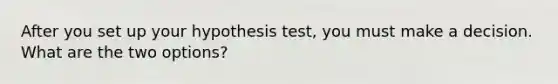 After you set up your hypothesis test, you must make a decision. What are the two options?