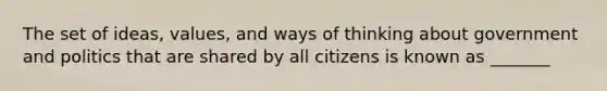 The set of ideas, values, and ways of thinking about government and politics that are shared by all citizens is known as _______