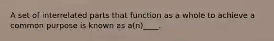 A set of interrelated parts that function as a whole to achieve a common purpose is known as a(n)____.