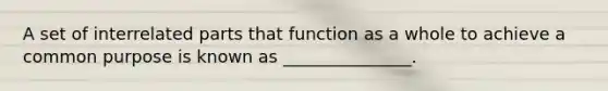 A set of interrelated parts that function as a whole to achieve a common purpose is known as _______________.