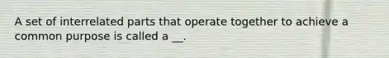 A set of interrelated parts that operate together to achieve a common purpose is called a __.