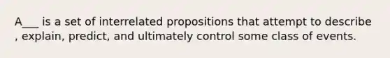 A___ is a set of interrelated propositions that attempt to describe , explain, predict, and ultimately control some class of events.