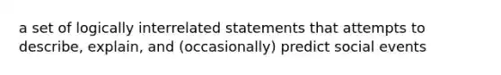 a set of logically interrelated statements that attempts to describe, explain, and (occasionally) predict social events