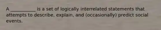 A ___________ is a set of logically interrelated statements that attempts to describe, explain, and (occasionally) predict social events.