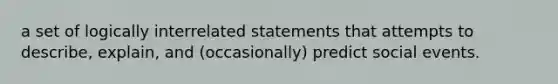 a set of logically interrelated statements that attempts to describe, explain, and (occasionally) predict social events.