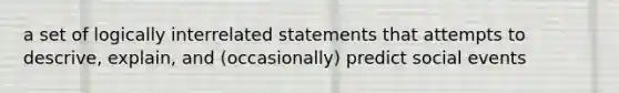 a set of logically interrelated statements that attempts to descrive, explain, and (occasionally) predict social events