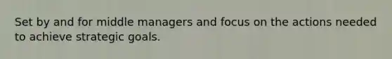 Set by and for middle managers and focus on the actions needed to achieve strategic goals.