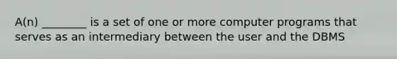 A(n) ________ is a set of one or more computer programs that serves as an intermediary between the user and the DBMS