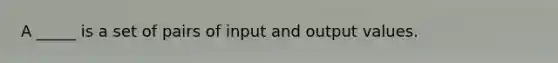 A _____ is a set of pairs of input and output values.