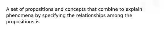 A set of propositions and concepts that combine to explain phenomena by specifying the relationships among the propositions is