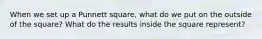 When we set up a Punnett square, what do we put on the outside of the square? What do the results inside the square represent?