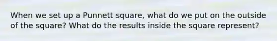 When we set up a Punnett square, what do we put on the outside of the square? What do the results inside the square represent?