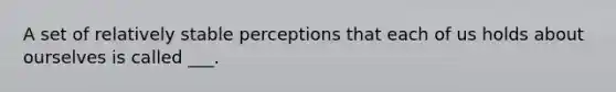 A set of relatively stable perceptions that each of us holds about ourselves is called ___.