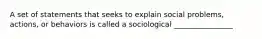 A set of statements that seeks to explain social problems, actions, or behaviors is called a sociological ________________