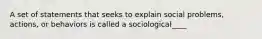 A set of statements that seeks to explain social problems, actions, or behaviors is called a sociological____