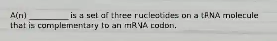 A(n) __________ is a set of three nucleotides on a tRNA molecule that is complementary to an mRNA codon.