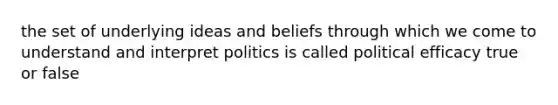 the set of underlying ideas and beliefs through which we come to understand and interpret politics is called political efficacy true or false