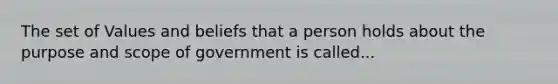 The set of Values and beliefs that a person holds about the purpose and scope of government is called...