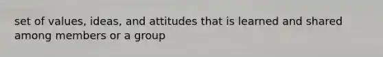 set of values, ideas, and attitudes that is learned and shared among members or a group