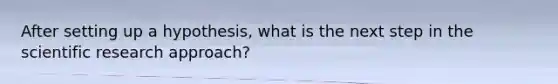 After setting up a hypothesis, what is the next step in the <a href='https://www.questionai.com/knowledge/kc4MeoMjTL-scientific-research' class='anchor-knowledge'>scientific research</a> approach?