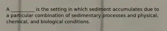 A __________ is the setting in which sediment accumulates due to a particular combination of sedimentary processes and physical, chemical, and biological conditions.