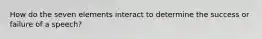 How do the seven elements interact to determine the success or failure of a speech?