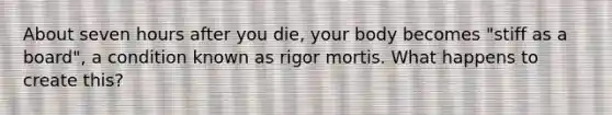 About seven hours after you die, your body becomes "stiff as a board", a condition known as rigor mortis. What happens to create this?