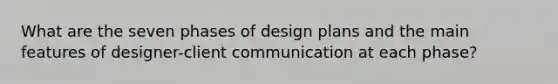 What are the seven phases of design plans and the main features of designer-client communication at each phase?