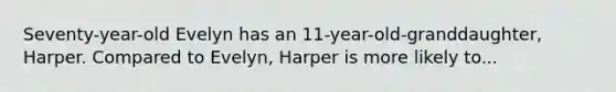 Seventy-year-old Evelyn has an 11-year-old-granddaughter, Harper. Compared to Evelyn, Harper is more likely to...