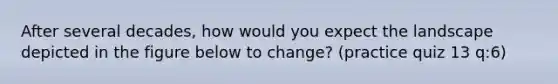 After several decades, how would you expect the landscape depicted in the figure below to change? (practice quiz 13 q:6)