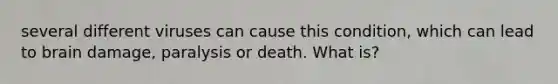 several different viruses can cause this condition, which can lead to brain damage, paralysis or death. What is?