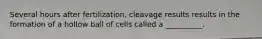 Several hours after fertilization, cleavage results results in the formation of a hollow ball of cells called a __________.