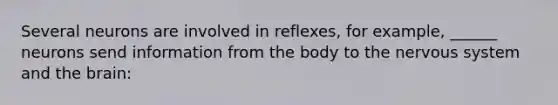 Several neurons are involved in reflexes, for example, ______ neurons send information from the body to the nervous system and the brain: