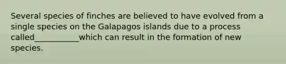 Several species of finches are believed to have evolved from a single species on the Galapagos islands due to a process called___________which can result in the formation of new species.