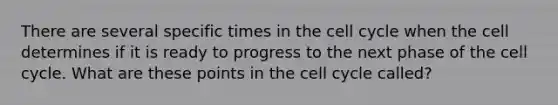 There are several specific times in the cell cycle when the cell determines if it is ready to progress to the next phase of the cell cycle. What are these points in the cell cycle called?