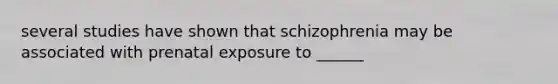 several studies have shown that schizophrenia may be associated with prenatal exposure to ______