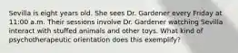 Sevilla is eight years old. She sees Dr. Gardener every Friday at 11:00 a.m. Their sessions involve Dr. Gardener watching Sevilla interact with stuffed animals and other toys. What kind of psychotherapeutic orientation does this exemplify?