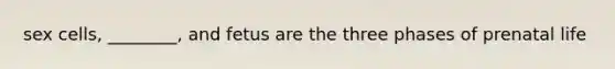 sex cells, ________, and fetus are the three phases of prenatal life