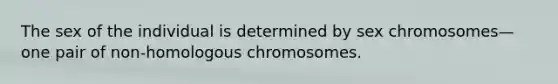 The sex of the individual is determined by sex chromosomes—one pair of non-homologous chromosomes.