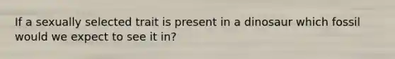 If a sexually selected trait is present in a dinosaur which fossil would we expect to see it in?