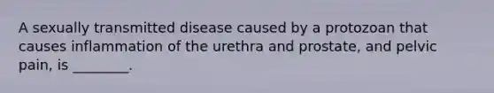 A sexually transmitted disease caused by a protozoan that causes inflammation of the urethra and prostate, and pelvic pain, is ________.