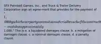 SFX Paintball Games, Inc., and Truck & Trailer Delivery Corporation sign an agree-ment that provides for the payment of "1,000 by whichever party commits a material breach of the contract that creates damages difficult to esti-mate but approximately1,000." This is a. a liquidated damages clause. b. a mitigation of damages clause. c. a nominal damages clause. d. a penalty clause.